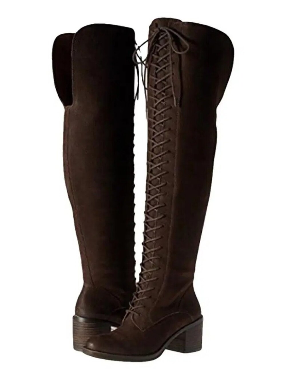 Lucky Brand Sz 8M Brown Riddick Tall Lace Up Over The Knee Boots Upper Leather